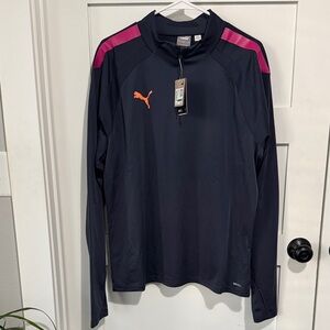 Puma TeamLiga Navy Quarter Zip with Pink Highlights New